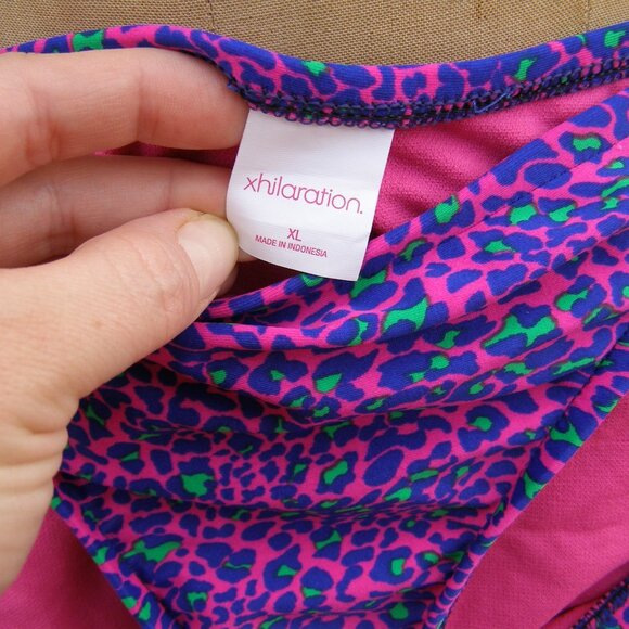 NEW size L/XL Xhilaration Reversible 2pc Swim Suit Animal Print/Striped Hot Pink - Picture 8 of 9